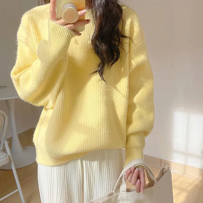 

Biyaby 2022 Autumn Winter Thick Warm Sweaters Women Loose Soft O-Neck Knit Pullovers Top Female Solid Color Basic Casual Sweater