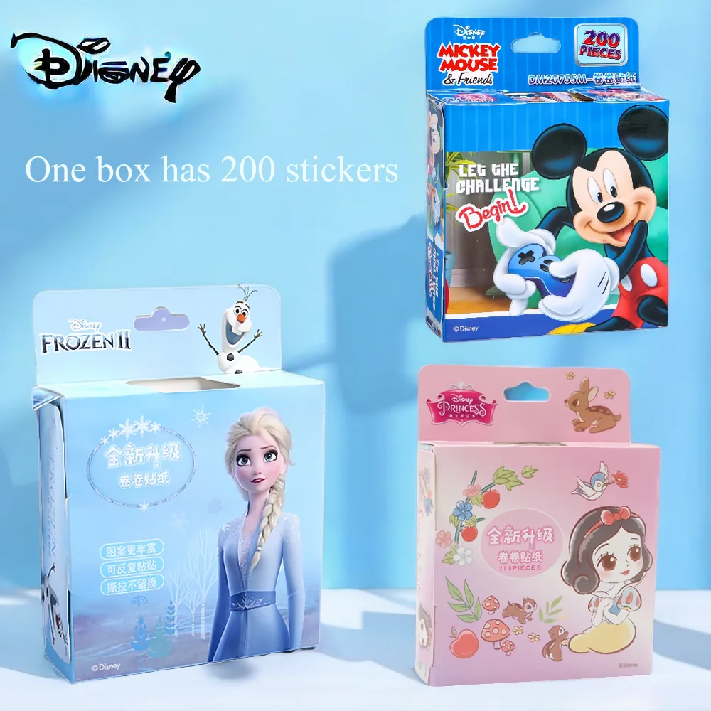 200pcs/box Disney Children Cartoon Stickers Frozen Adventure Disney Princess Mickey Mouse Cute Rolls Reward Stickers