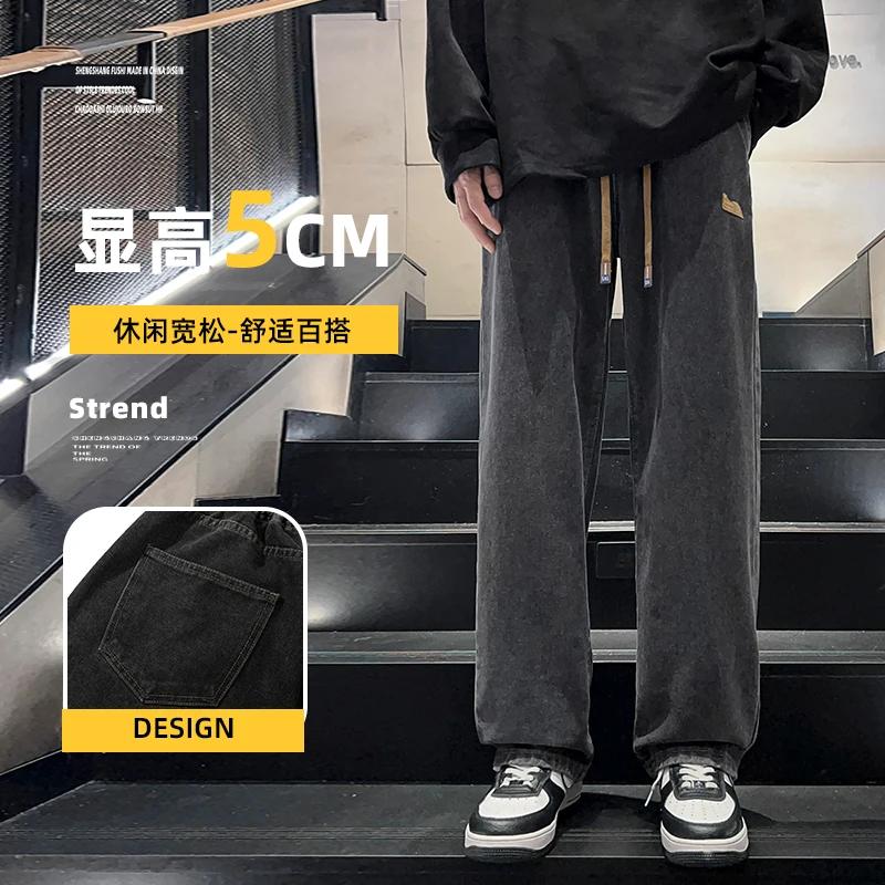 2022 New Blue Jeans Trousers Mens Casual Vintage Straight Harajuku  Baggy Belt Jeans Korean  High Quality Trendy Denim Pants