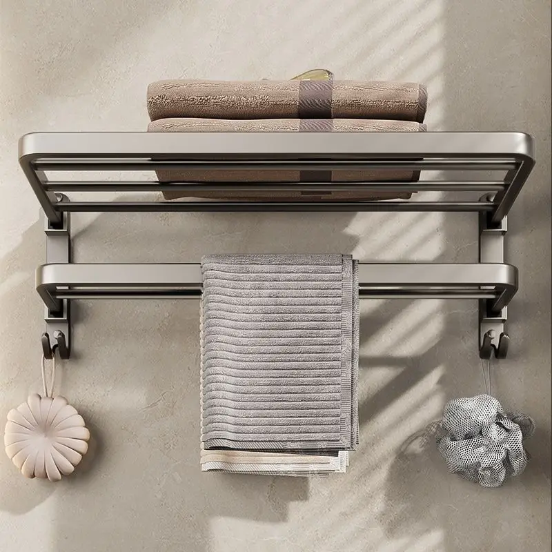 Folding towel rack towel holder Movable Wall Mounted Hook Rail Shower Bathroom Accessories