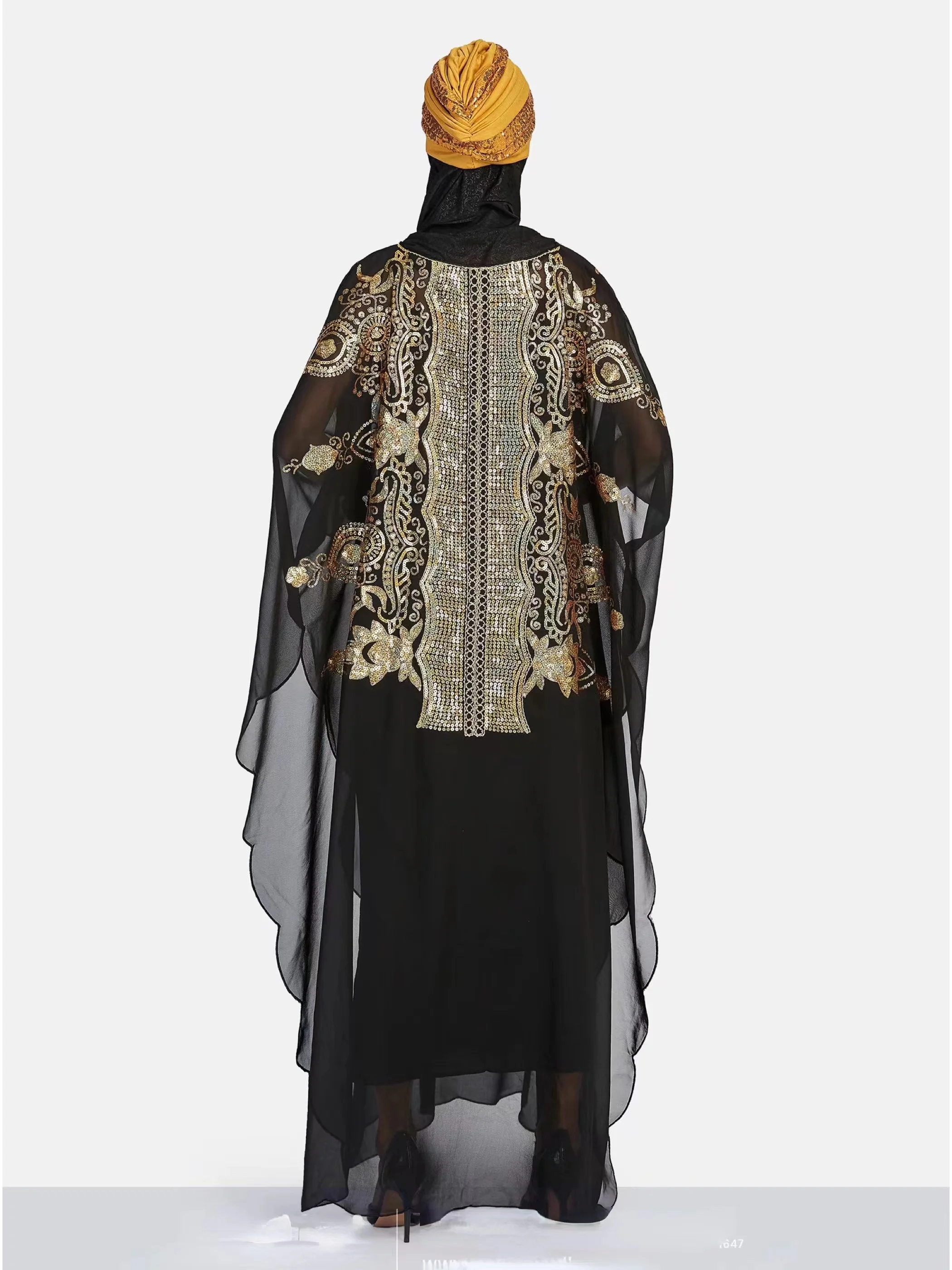 2023 New African Abaya Middle East Loose Large Size Chiffon Elegant Temperament Sequined Spring Traditional Ethnic Style Dress 2