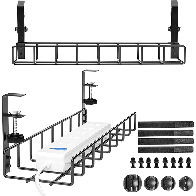 Under Desk Cable Management Tray 1 Pack, Upgraded Wire Management No Drill,  Cable Tray with Clamp for Desk Wire Management, Computer Cable Rack for  Office, Home - No Damage to Desk 