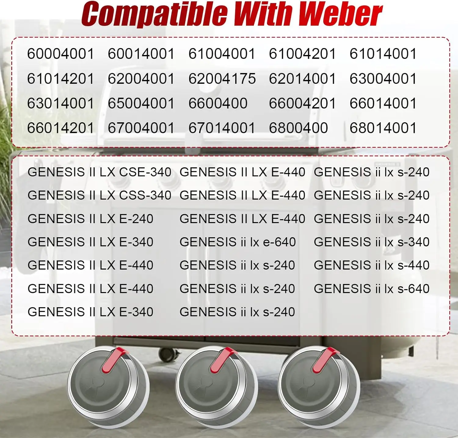 업그레이드된 66753 가스 그릴 컨트롤 노브는 웨버 제네시스 조명형 메인 버너 컨트롤 노브와 호환됩니다(2팩)
