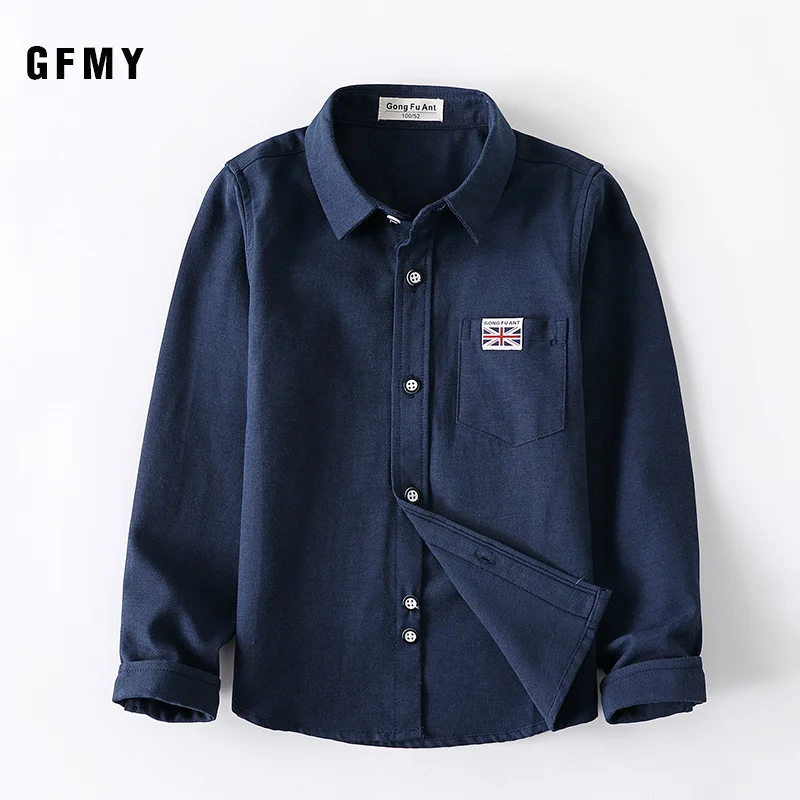 New Spring Autumn Oxford Textile Full Sleeve Solid Color Boys White Shirt 3T-14T Kid Casual School Clothes 801