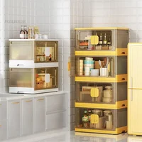 Plastic Nordic Kitchen Cabinet Home Furniture Floor Multi-layer Foldable Storage Cabinet Living Room Locker Bedroom Storage Box 2