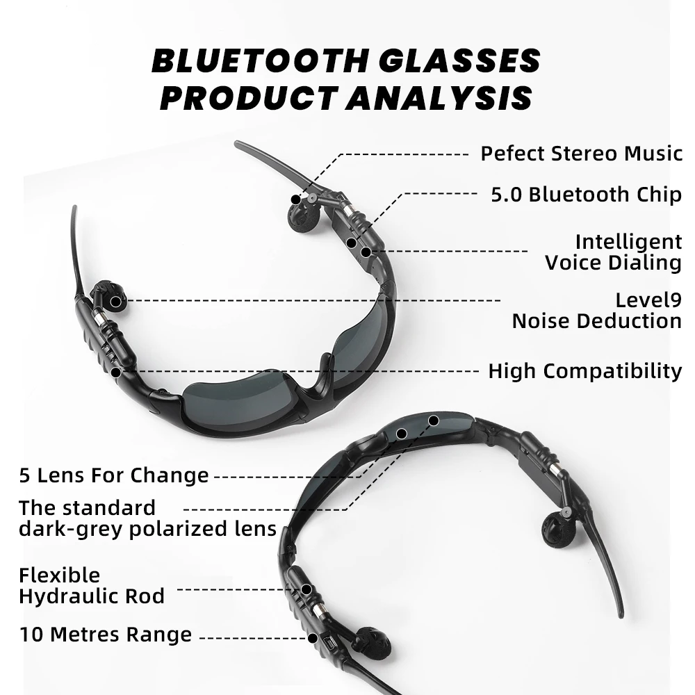 Cycling Sunglasses Bluetooth Polarized Cycling Glasses For Men Motorcycle MTB Bike Fishing Running Eyewear