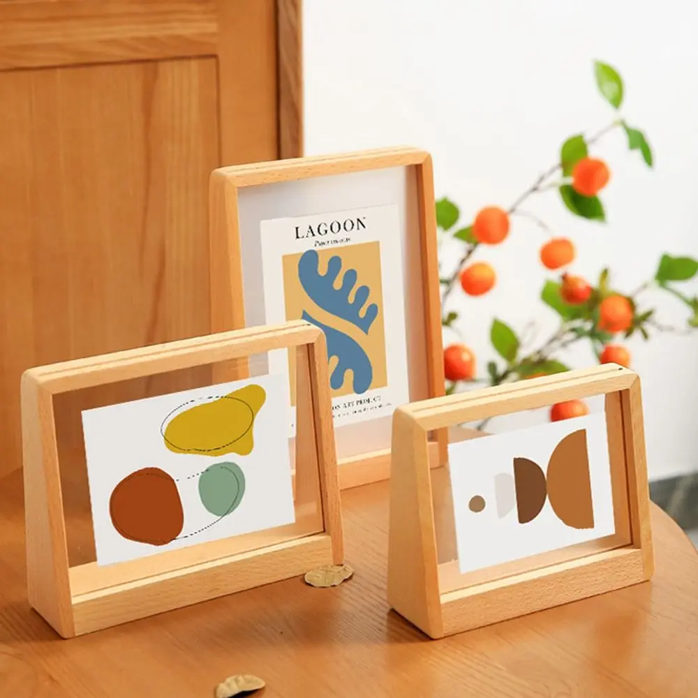Creative Photo Frame Acrylic U Shape Transparent Frame Desktop Walnut/Beech Wedding Pictures Office Decor photo frame acrylic display holder