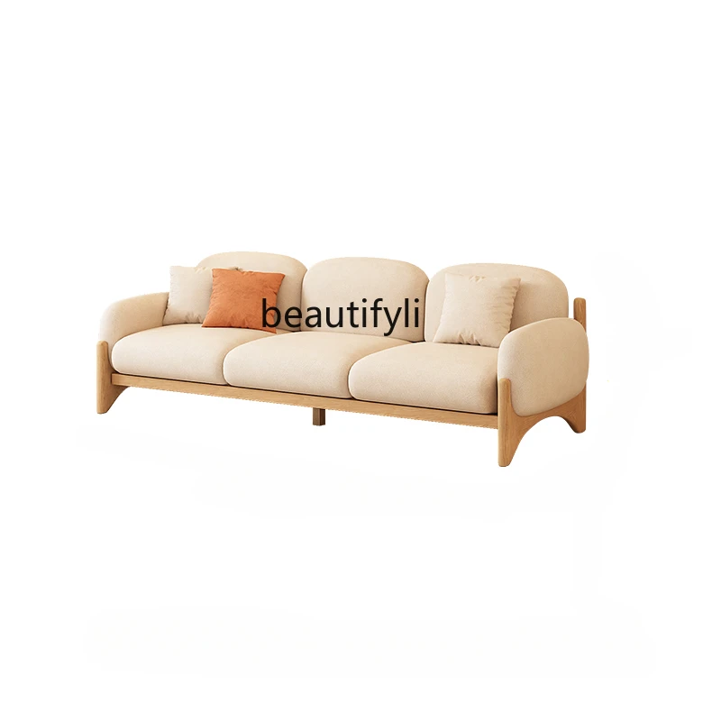 

Japanese Style Cream Style Solid Wood Sofa Small Apartment Living Room Modern Simple Three-Seat Straight Row Cloud Fabric Sofa