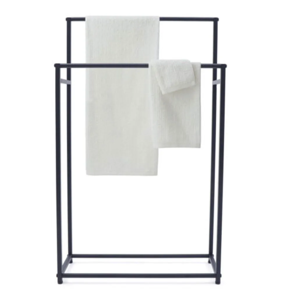 Double-Layer Metal Freestanding Towel Holder Towel Organizer Stand Solid Bathroom Rack 22lbs Load-Bearing Easy To Assemble