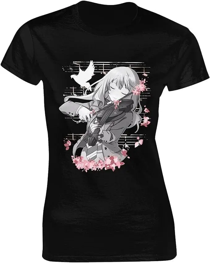 

Your Lie Anime in April Shirt Women's Fashion Short Sleeve Cotton T Shirts Quick Dry Pattern Custom Tee Tops Black