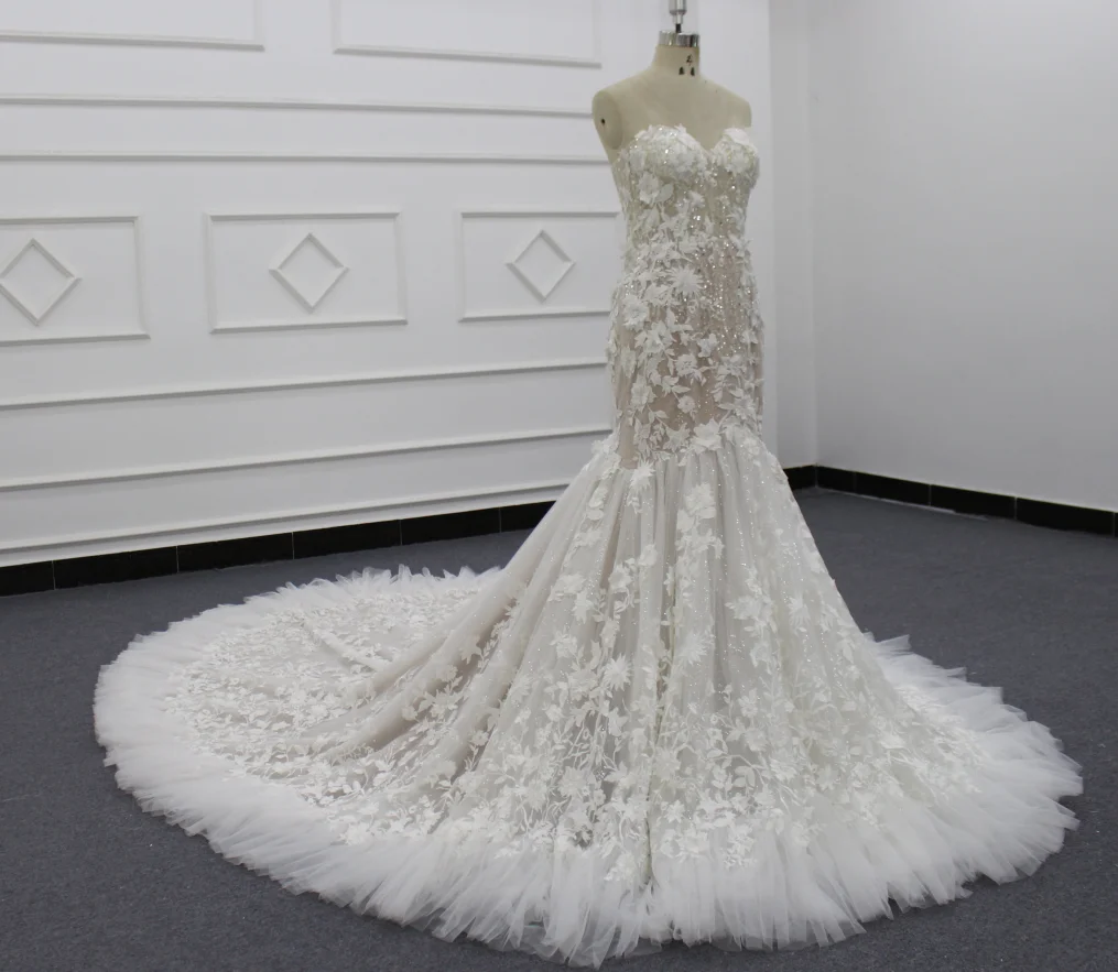 Eslieb made sweetheart lace shining wedding dress