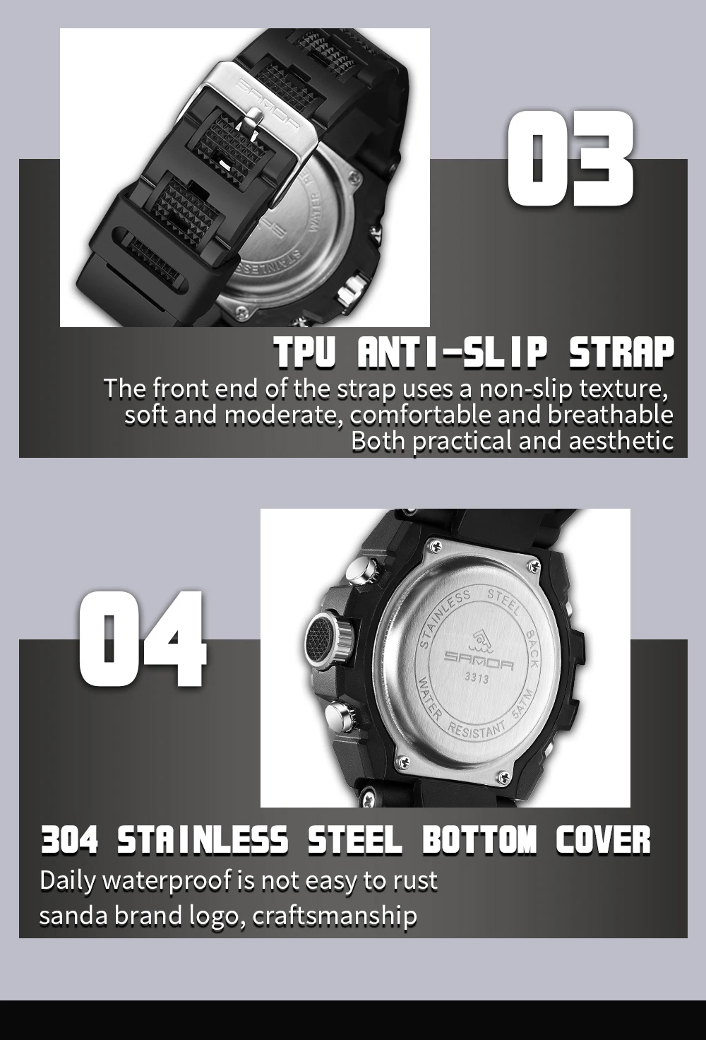Men's Multifunctional Outdoor Waterproof Electronic Watch Digital Wristwatches SANDA 3313 Student Fashion Trend Military Style