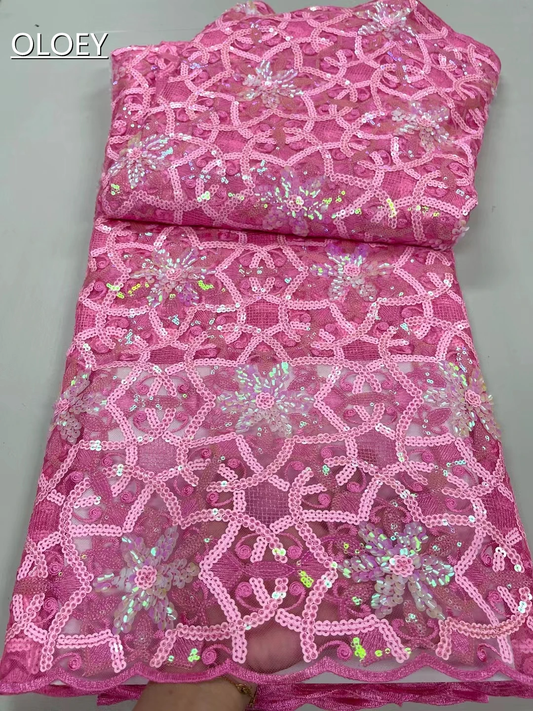 

High Quality Fashion French Tulle Lace Fabric African Nigerian Sequins Lace Fabric For Wedding Dress Party JY4311