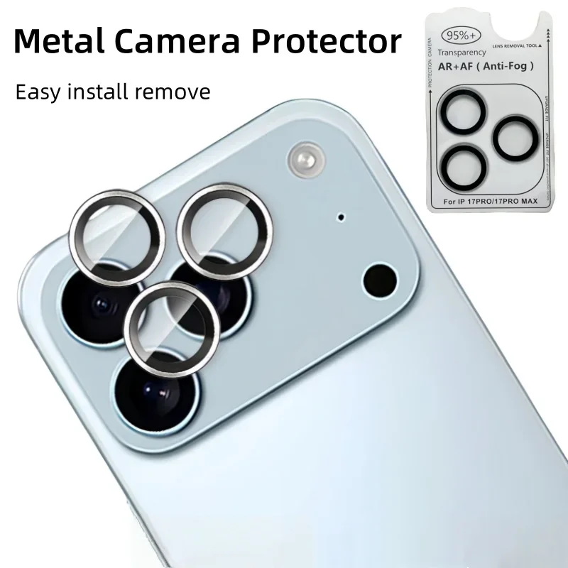 3D Titanium Color Metal Ring Lens Tempered Glass Camera Protector (1-3 Pieces)