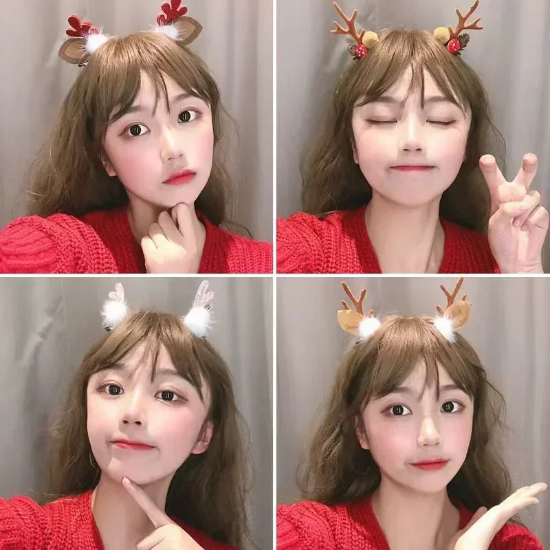 2pcs Cute Christmas Style Headwear Reindeer Ears Hair Clip Classic Xmas Women Hairpin Party Cosplay Hair Accessories for Girls