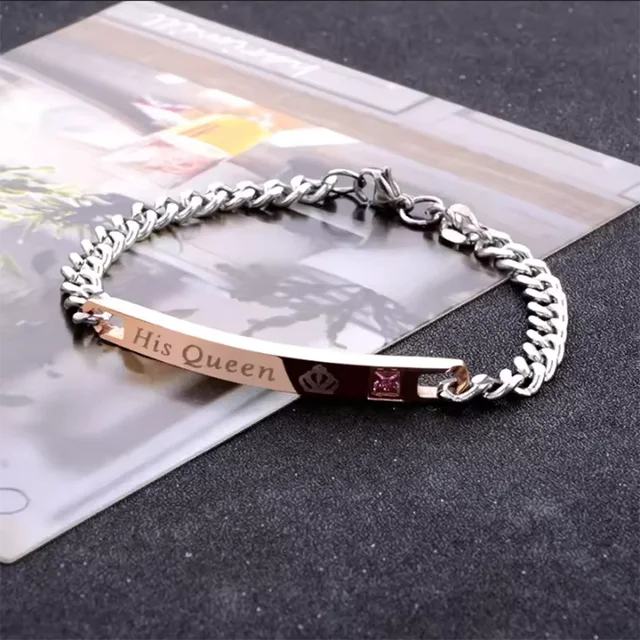2 styles sa reine son roi noir Rose couleur or femmes mâle chaîne cristal Couple Bracelet pour hommes Femmo sur les mains bijoux