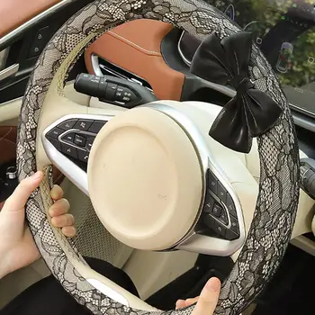 Coprivolante per Auto in Pizzo con Fiocco Carino 38cm Universale Antiscivolo Traspirante Accessori Decorativi per Interni Auto da Donna
