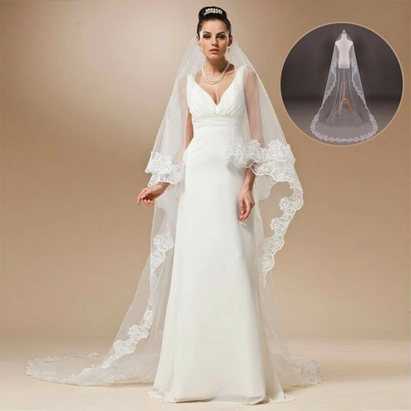 250cm lace wedding veil 1 layer bridal veil with metal comb in white , off white , ivory