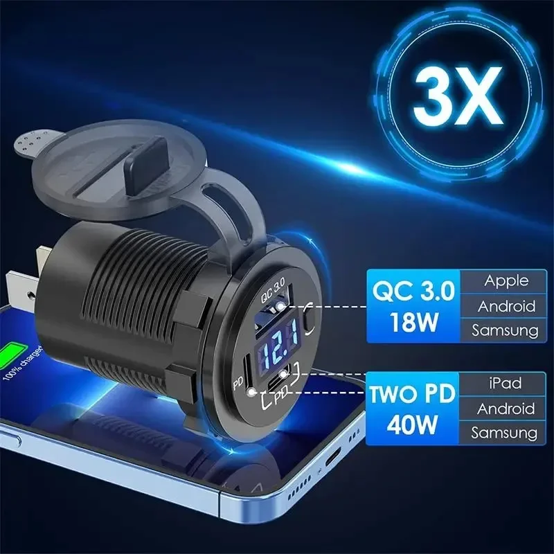 Presa USB 12V Caricabatterie U-S-B Multiporta, Doppio PD3.0 USB-C - 10