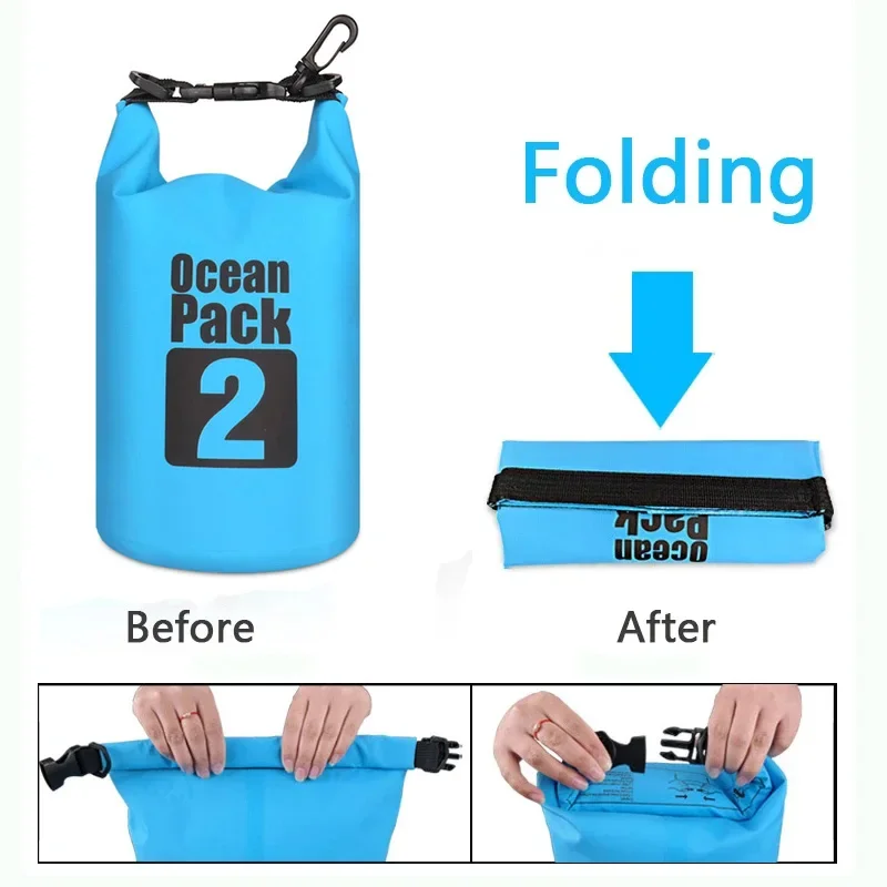 2L PVC Waterproof Swimming Bag Dry Sack Waterproof Floating Dry Gear Bags Phone Pouch For Boating Fishing Rafting Swimming Beach