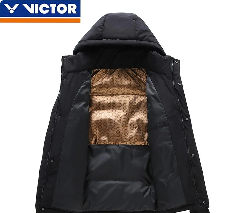 VICTOR Winter Badminton Jacket Men's and Women's Warm Hooded Fleece Thickened Soft Comfortable Down Jacket Casual Coat