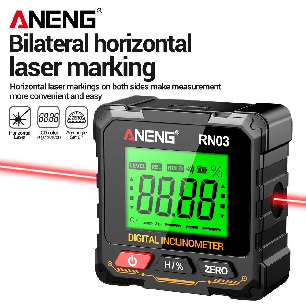 Magnetic Digital Angle Finder ANENG RN03 Laser Inclinometer Rechargeable USB Protractor Level Angle Ruler Measurement