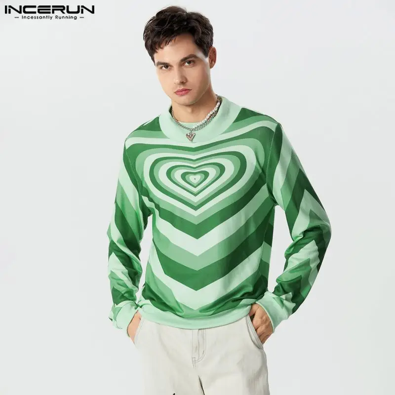 

Топы INCERUN 2023, модные повседневные Новые мужские футболки с круглым вырезом, стильная женская футболка с градиентом и длинным рукавом