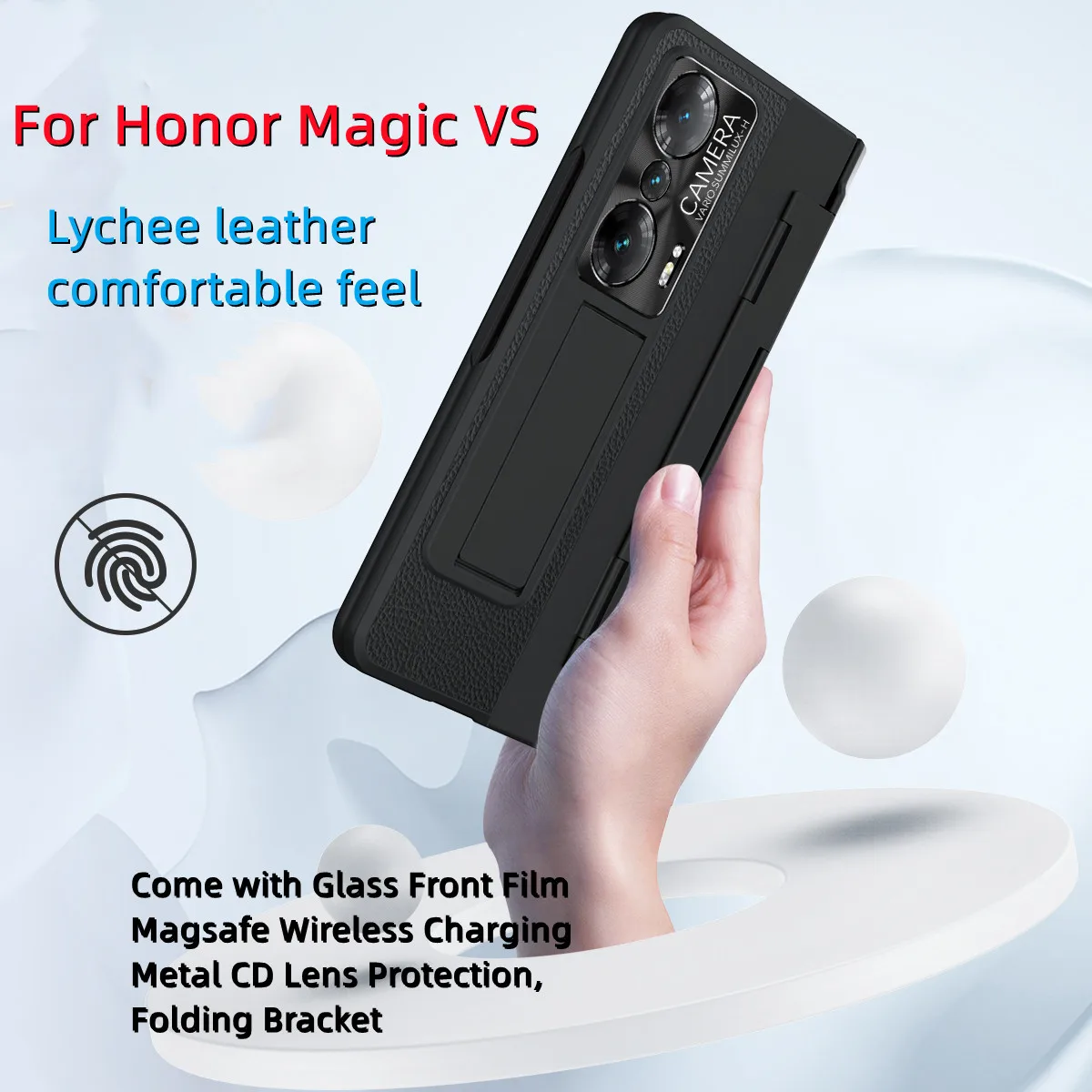 Lychee Leather Case For Honor Magic VS Full Package Hinge Protection Phone Case Come with Glass Front Film And Folding Bracket