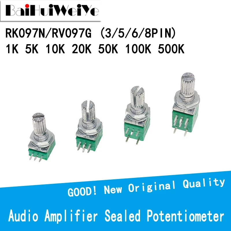 

5PCS RK097NS RV097G RV097NS Audio Amplifier Sealed Potentiometer 3Pin 5Pin 6Pin 8Pin 15mm Shaft B1K B5K B10K B20K B50K B100K