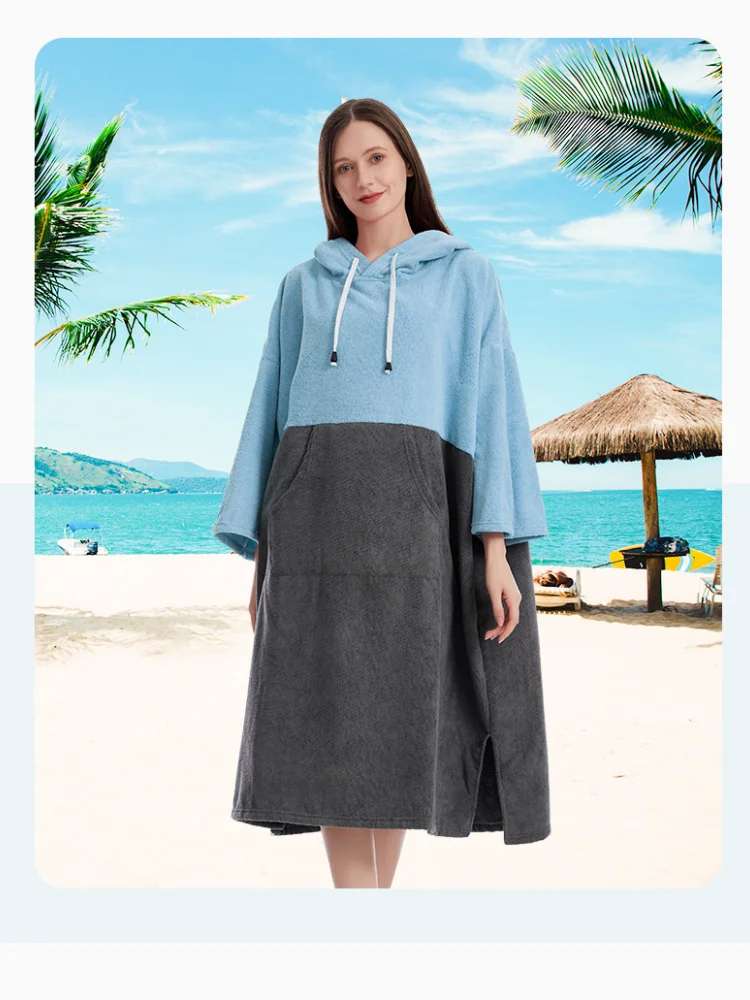 Sun Protection Bathrobe Bath Towel Extra Large Hooded Beach Wetsuit Towel Changing Robe Quick Dry Microfiber Towelling For Adult 6