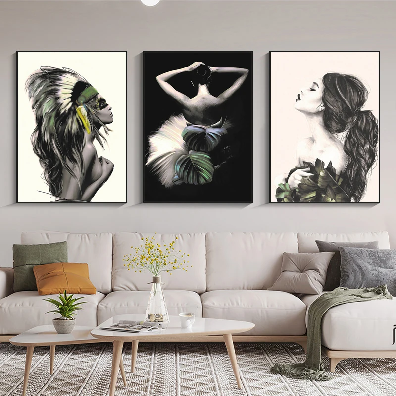 

Portrait of Indian Women Posters and Prints Hang In The Living Room Canvas Painting Wall Art Pictures Home Bar Room Decoration