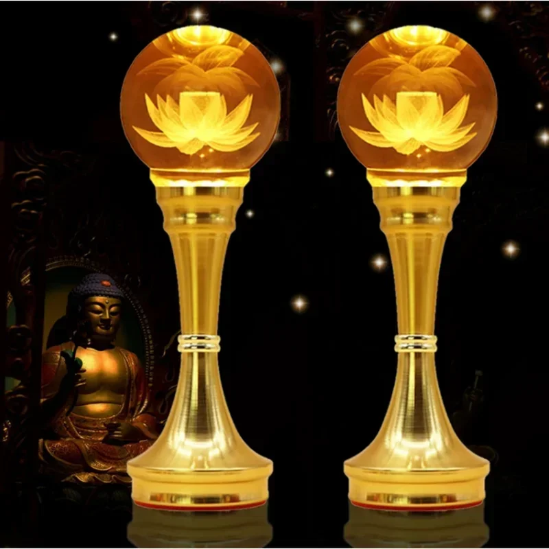 Household Crystal Ball Lotus Lamp, LED Buddha Supply Lamp, Decoration, Feng Shui, Eternal Light of Buddha Hall, Power Plug, 1pcs