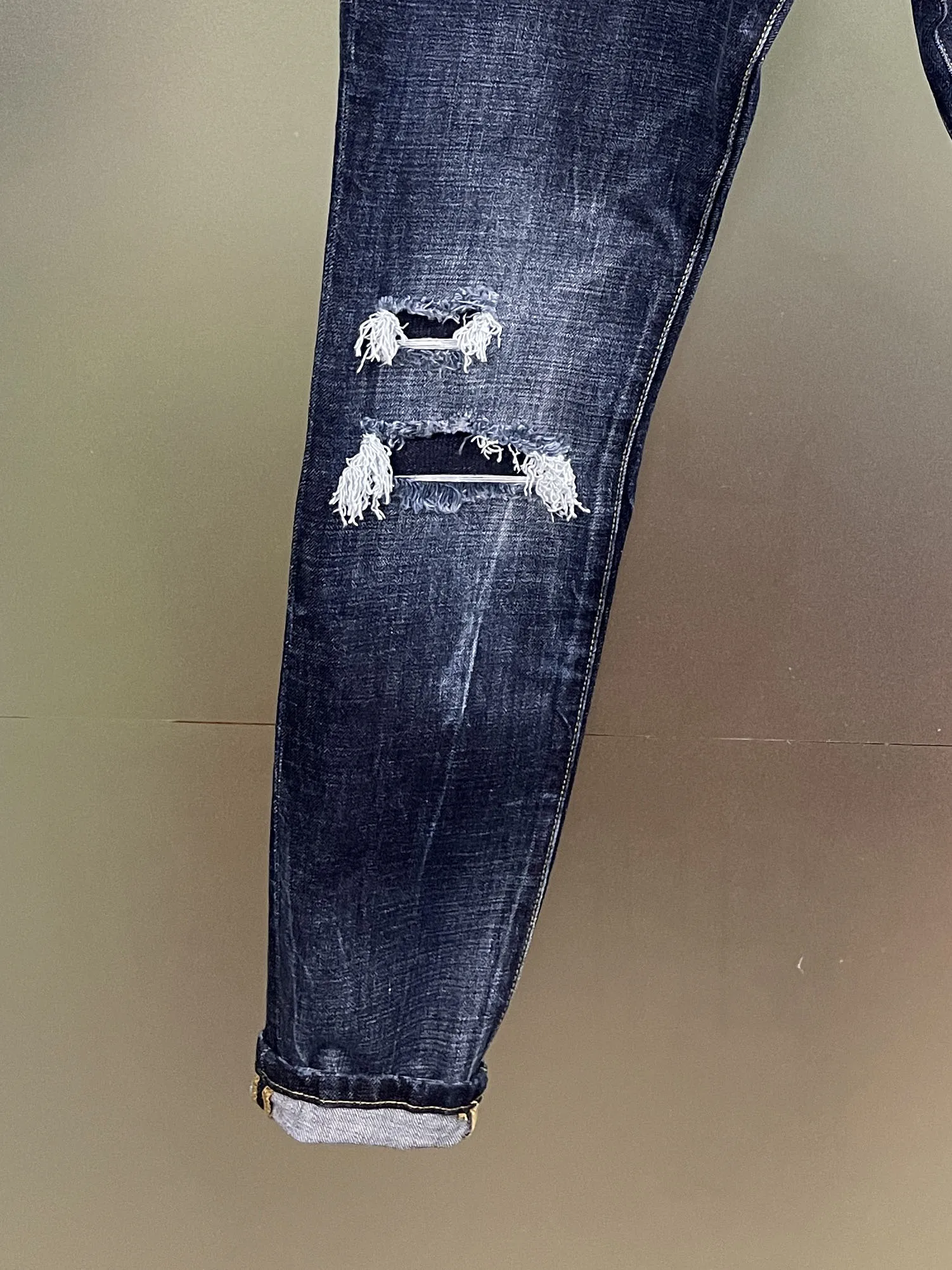2024 Spring/Summer New Denim Pants Trendy Men's Washed Simple and Versatile Slim Fit Print Small Feet Blue D2 Jeans Men's