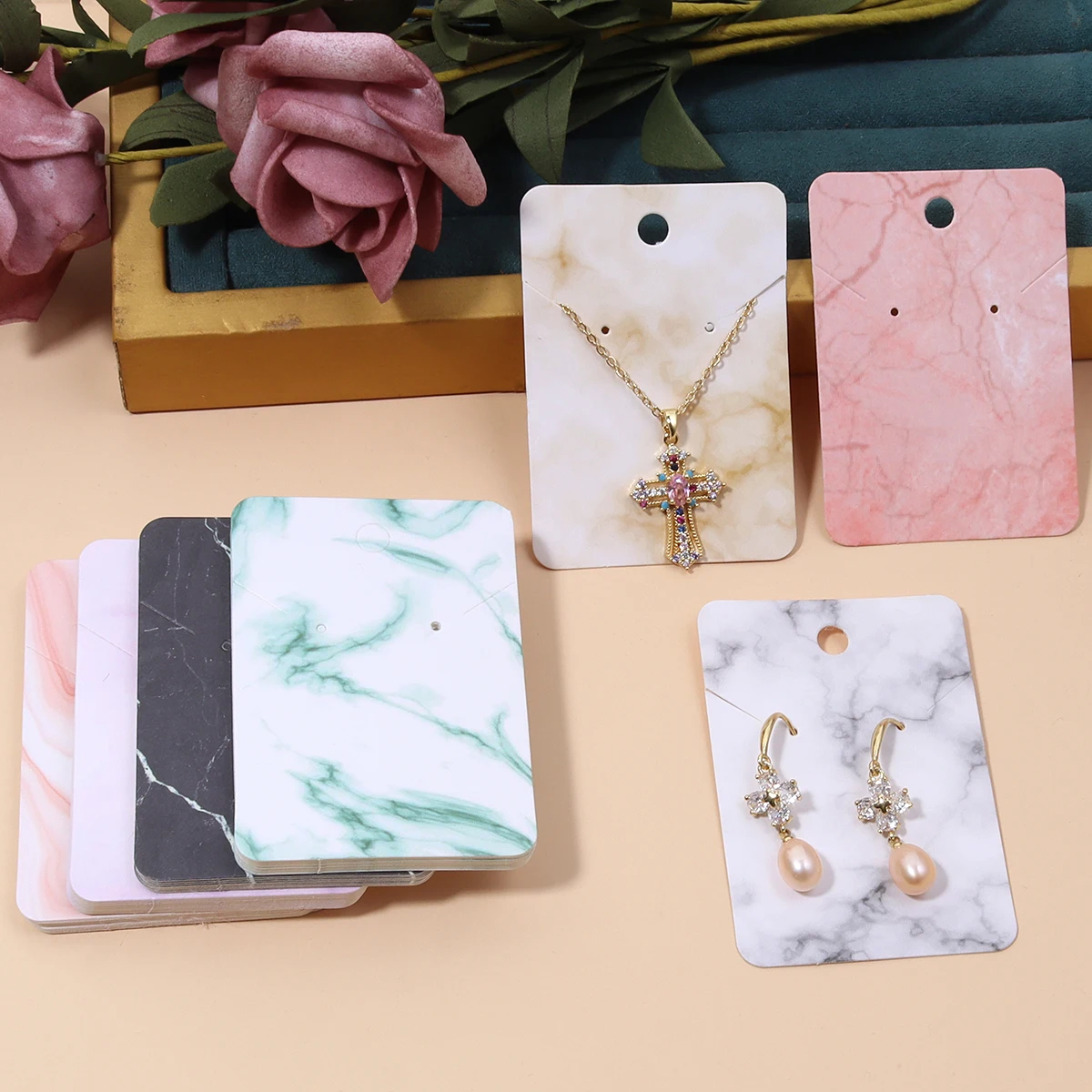 50 teile/los Halskette Ohrringe Ohr Studs Verpackung Karte Leere Schmuck Display Karte Marmorierung Papier Karte Für Schmuck Verpackung