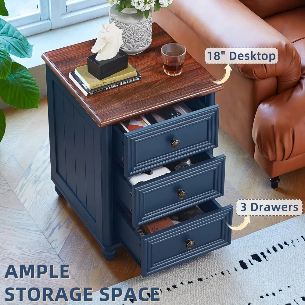 Farmhouse Night Stand Set of 2,Wood Nightstand with 3 Drawers,Bedside End Table with Storage and Roman Column,for Bedroom 5