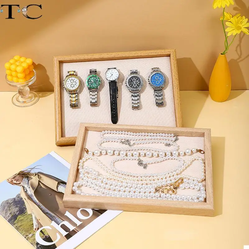Wood Grain Jewelry Display Storage Tray Ring Earrings Necklace Pendant Bracelet Watch Pearl Brooch Storage Display Board
