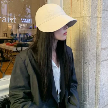 Solid Color Summer Sun Hat Foldable Wide Brim Bucket Hat Adjustable Outdoor Beach Panama Caps Ponytail Fisherman Women Cap 2