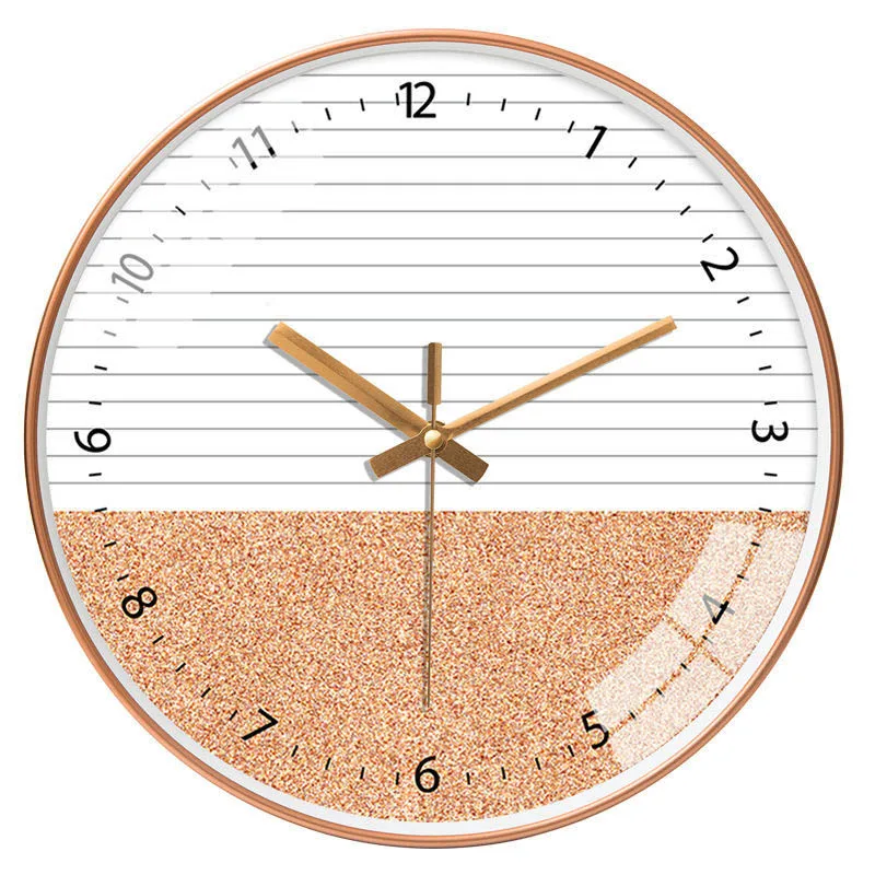 Wood Grain Simple Black Punch-free Wall Clock Golden Mute Cartoon Glass Clock Color:129J;Sheet Size:12 inch (30cm)