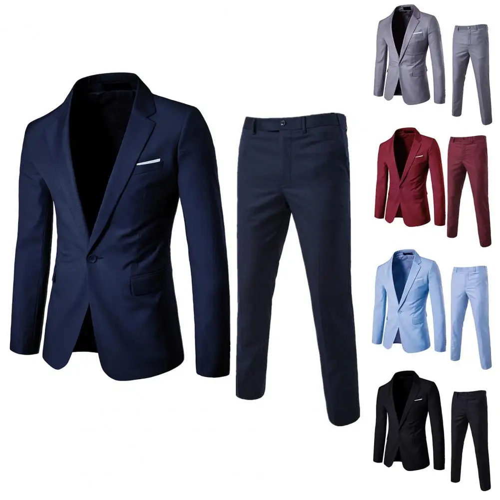 Men Pants Set Stylish Men's Business Suit Set Lapel Slim Fit Coat Long Pants for Workwear Formal Occasions Slim Fit Suit Outfit mens suit
