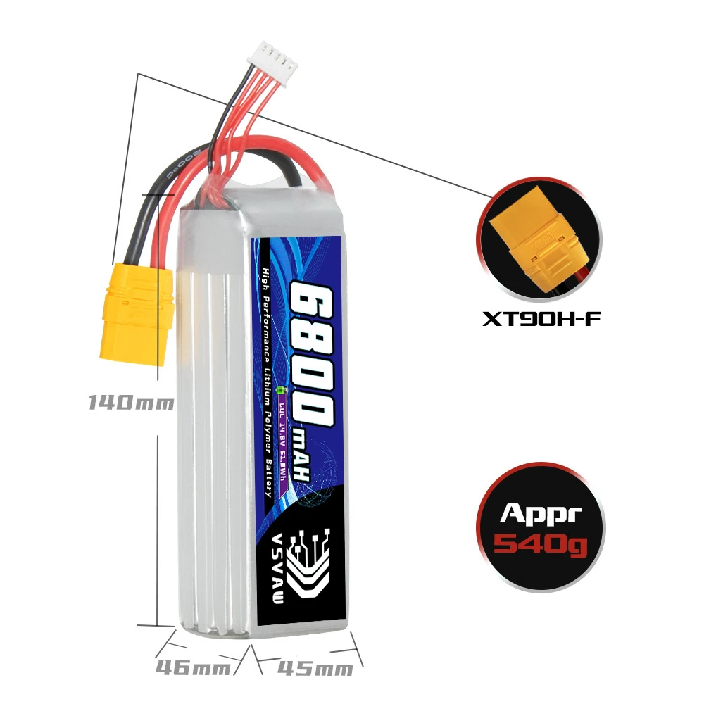 2Pcs VSVAW 6800mAh 4S 14.8V 60C/120C Lipo Battery Remote Control Car Model RC Ship Model Fixed Wing Lithium Battery 4