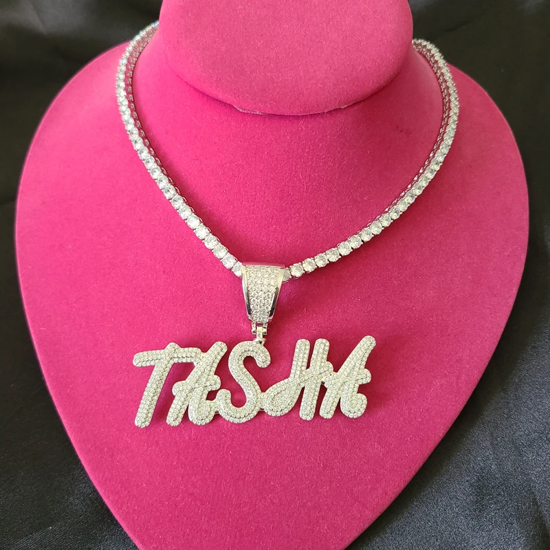 Customized Zirconia Name Pendant with Tennis Chain Hip Hop Jewelry for Women or Men Drop Shipping