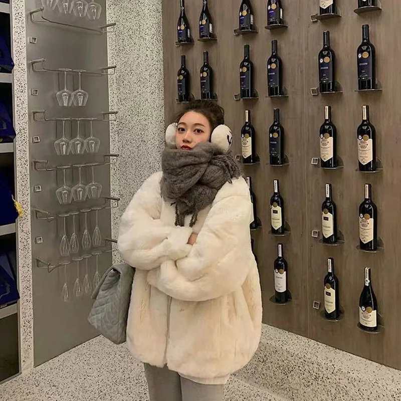 2023 Winter New Imitation Lamb Plush Fur Coat Women's Mid Length Korean Loose Thickened Mink Fur Coat