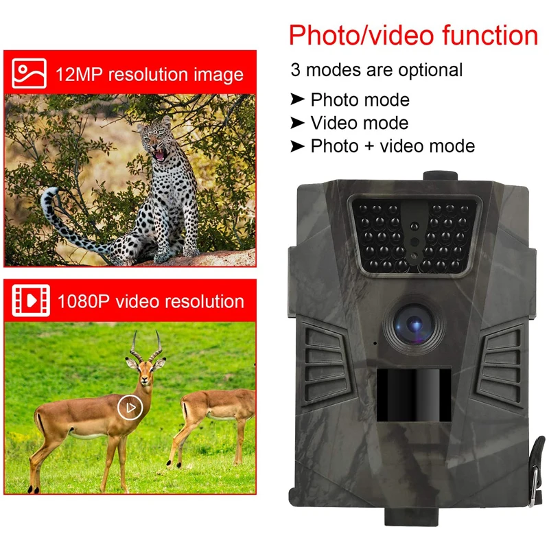 Trail Camera 12MP 1080P Wildlife Scouting Hunting Camera Night Vision Wildlife Trap Game Digital Surveillance Waterproof IP65