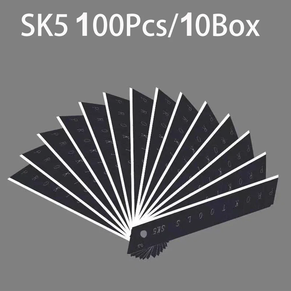 100PCS 탄소강 유틸리티 나이프 블레이드 교체 100mm * 18mm * 6mm 두꺼운 검은 DIY 도구 학생 사무용품에 대한 블레이드 조각