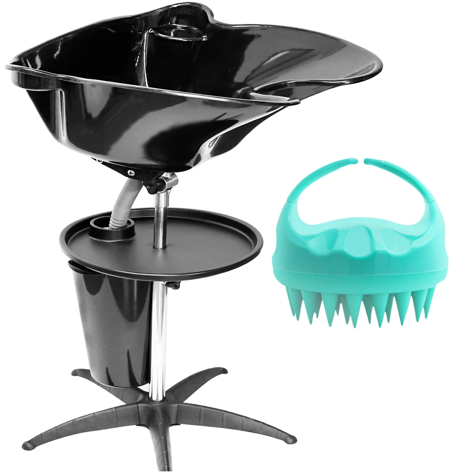 Backwash Bowl Salon Basin Shampoo Sink with Drain Portable Stainless Steel Pipe Support Adjustable Height Barbershops Hair
