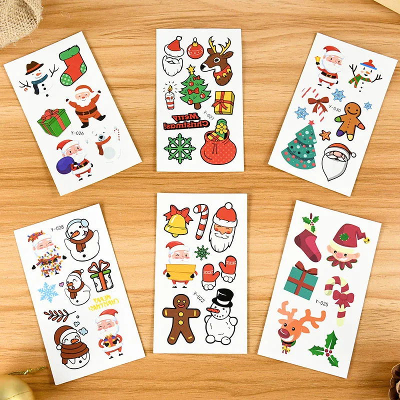 10Sheets Christmas Cartoon Pattern Tattoo Sticker Snowman Christmas Patterns Waterproof Night Light Temporary Tattoos Xmas Decor