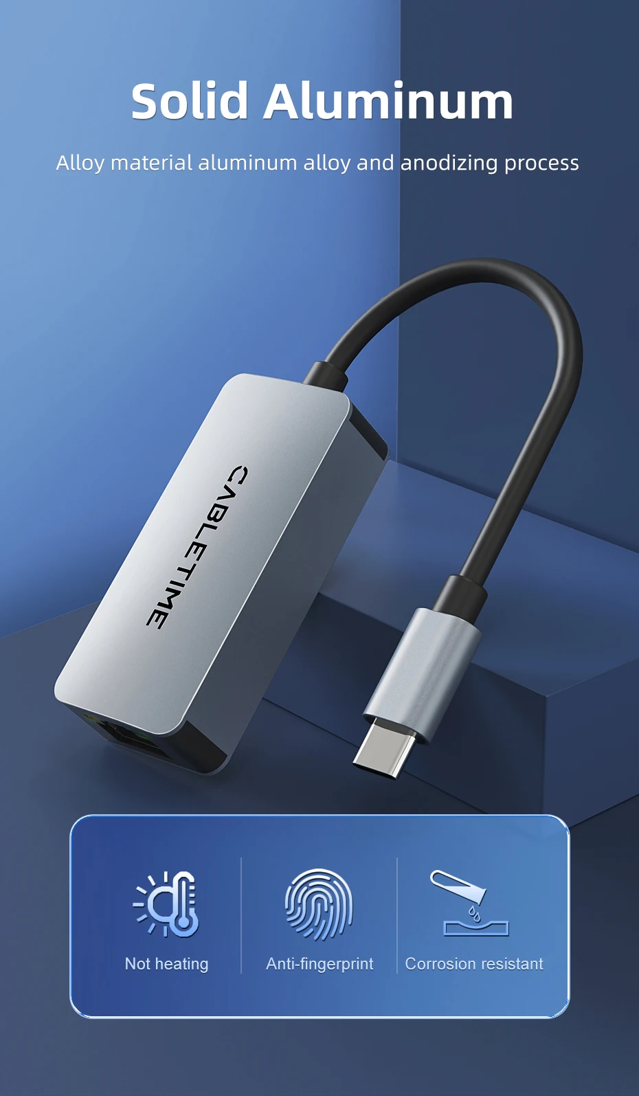 Cabletime-adaptador ethernet, 2.5gbps, usb 3.1, lan, rj45,