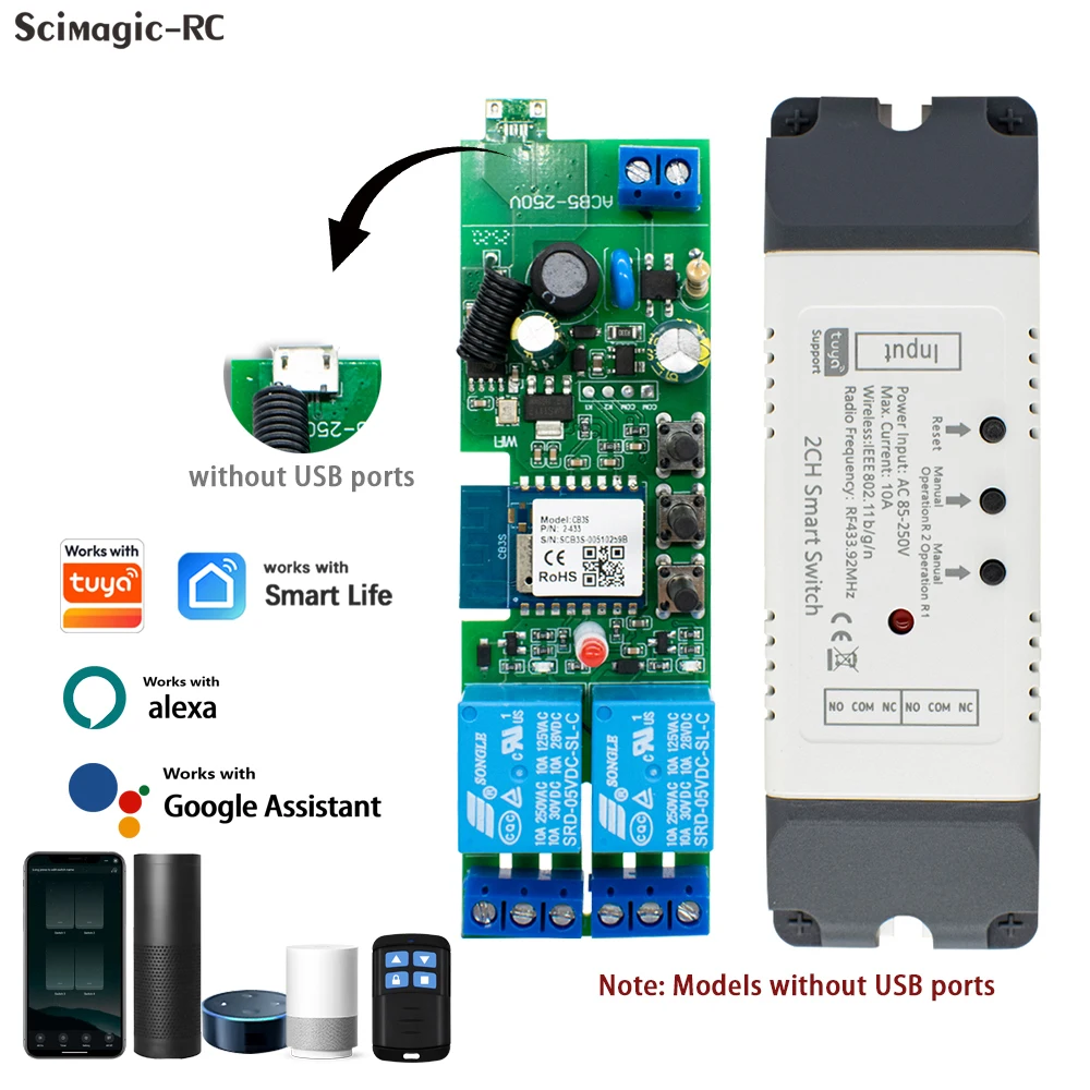 Smart WiFi Relay Switch with Timer & Dry Contact Control – Voice Assistant Compatible