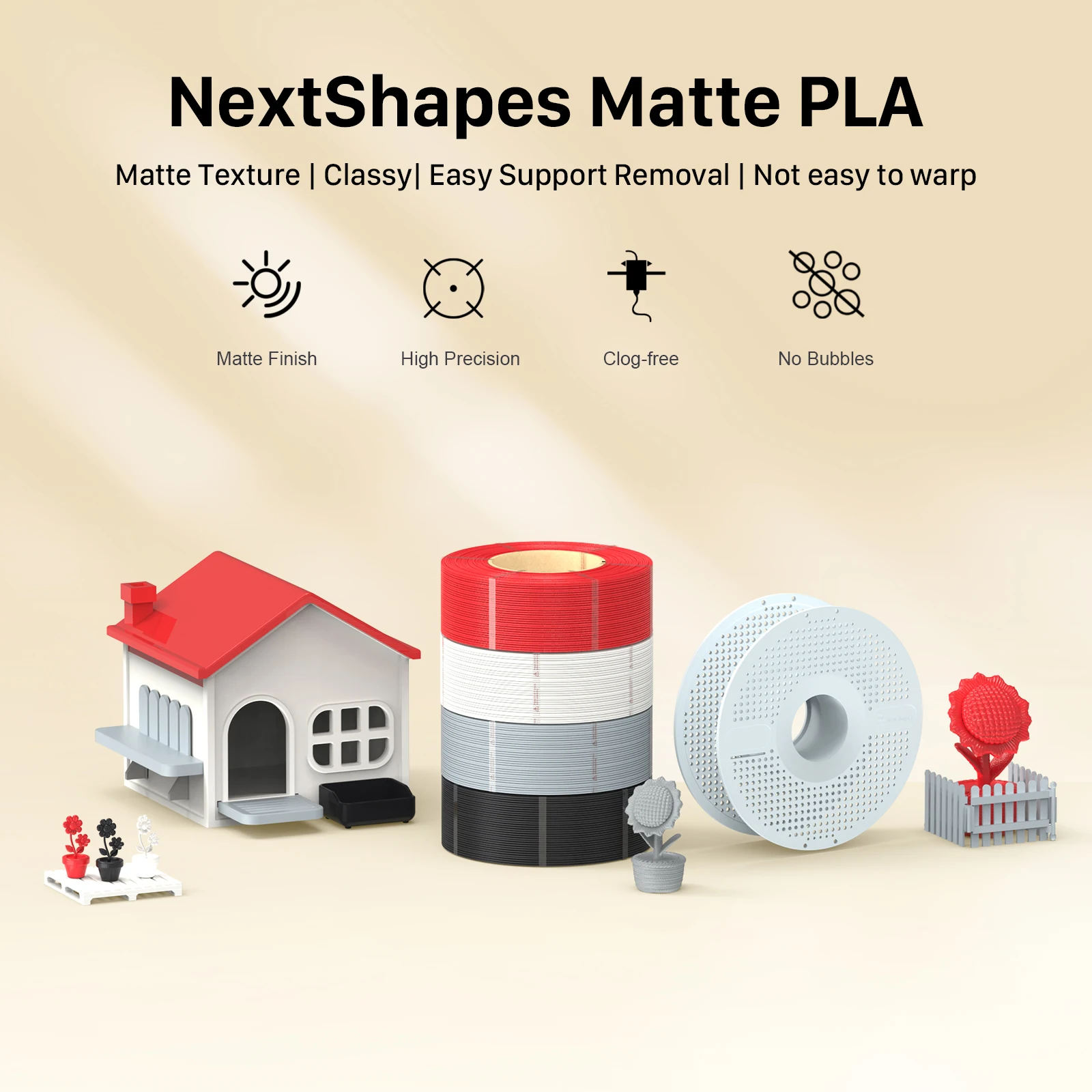 NextShapes 3D 무광 PLA 프린터 필라멘트 1KG 1.75mm 깔끔하게 감긴 무광 마감 PLA 필라멘트, 99% FDM 3D 프린터로 인쇄 가능