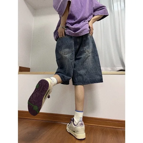 Y2K 여성용 빈티지 스트리트웨어, 한국 데님 반바지, 하이 웨이스트, 무릎 길이, 와이드 레그, 헐렁한 카고 반바지, 하라주쿠 의류 6